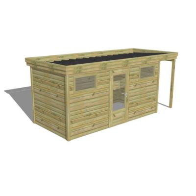 ABRI DE JARDIN bois Pin traité autoclave 27mm - 5,34x2,14m / 11,4m2 - Bac acier - Abri Français