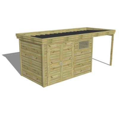 ABRI DE JARDIN bois Pin traité autoclave 27mm - 5,44x2,14m / 11,6m2 - Bac acier - Abri Français