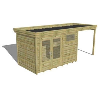 ABRI DE JARDIN bois Pin traité autoclave 27mm - 5,44x2,14m / 11,6m2 - Bac acier - Plancher bois