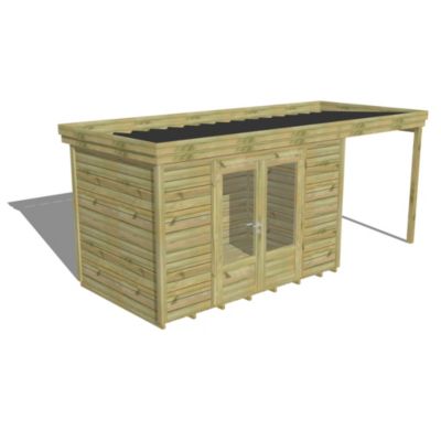 ABRI DE JARDIN bois Pin traité autoclave 27mm - 5,44x2,14m / 11,6m2 - Bac acier - Plancher bois