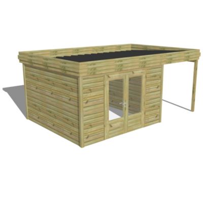 ABRI DE JARDIN bois Pin traité autoclave 27mm - 5,44x3,44m / 18,7m2 - Bac acier - Abri Français