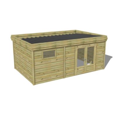 ABRI DE JARDIN bois Pin traité autoclave 27mm - 5,495x3,44m / 18,9m2 - Bac acier - Abri Français