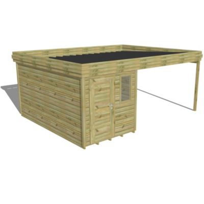 ABRI DE JARDIN bois Pin traité autoclave 27mm - 5,64x4,34m / 24,5m2 - Bac acier - Plancher bois