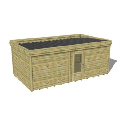 ABRI DE JARDIN bois Pin traité autoclave 27mm - 5,995x3,44m / 20,6m2 - Bac acier - Plancher bois