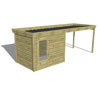 ABRI DE JARDIN bois Pin traité autoclave 27mm - 6,14x2,14m / 13,1m2 - Bac acier - Abri Français