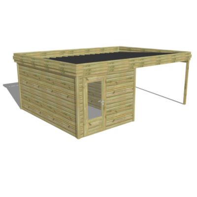 ABRI DE JARDIN bois Pin traité autoclave 27mm - 6,14x4,34m / 26,7m2 - Bac acier - Abri Français