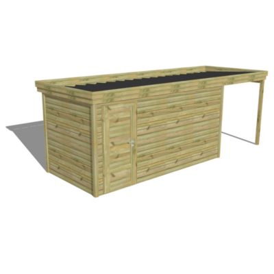 ABRI DE JARDIN bois Pin traité autoclave 27mm - 6,34x2,14m / 13,6m2 - Bac acier - Abri Français