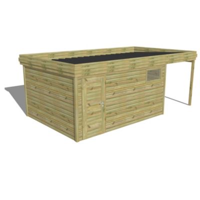 ABRI DE JARDIN bois Pin traité autoclave 27mm - 6,34x3,44m / 21,8m2 - Bac acier - Abri Français