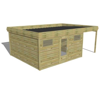 ABRI DE JARDIN bois Pin traité autoclave 27mm - 6,34x4,34m / 27,5m2 ...