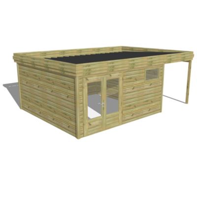 ABRI DE JARDIN bois Pin traité autoclave 27mm - 6,34x4,34m / 27,5m2 - Bac acier - Abri Français