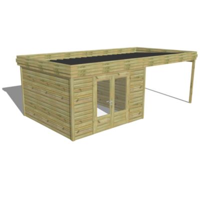ABRI DE JARDIN bois Pin traité autoclave 27mm - 6,94x3,44m / 23,9m2 - Bac acier - Abri Français