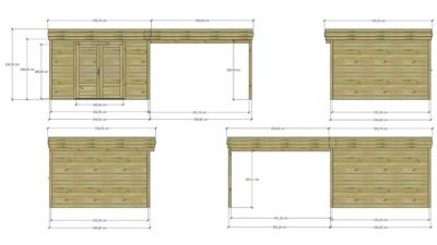 ABRI DE JARDIN bois Pin traité autoclave 27mm - 6,94x3,44m / 23,9m2 - Bac acier - Abri Français