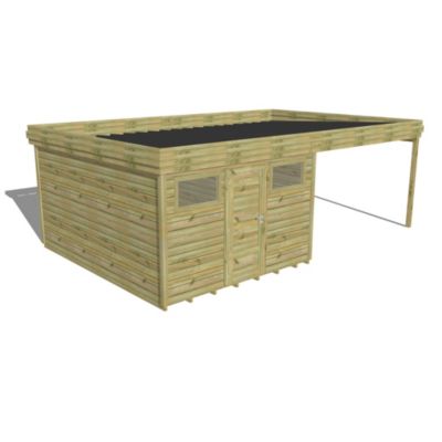 ABRI DE JARDIN bois Pin traité autoclave 27mm - 6,94x4,34m / 30,1m2 - Bac acier - Plancher bois