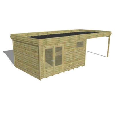 ABRI DE JARDIN bois Pin traité autoclave 27mm - 7,84x3,44m / 27m2 - Bac acier - Plancher bois
