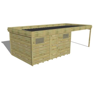 ABRI DE JARDIN bois Pin traité autoclave 27mm - 7,84x3,44m / 27m2 - Bac acier - Plancher bois