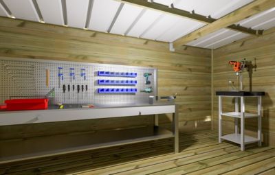 ABRI DE JARDIN bois Pin traité autoclave 27mm - 7,84x3,44m / 27m2 - Bac acier - Plancher bois