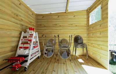ABRI DE JARDIN bois Pin traité autoclave 27mm - 7,84x3,44m / 27m2 - Bac acier - Plancher bois