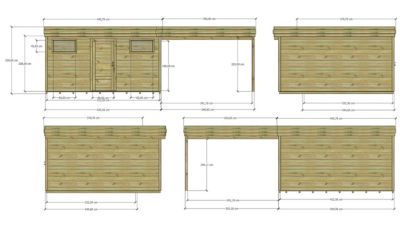 ABRI DE JARDIN bois Pin traité autoclave 27mm - 7,84x4,34m / 34m2 - Bac acier - Plancher bois