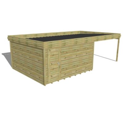 ABRI DE JARDIN bois Pin traité autoclave 27mm - 7,84x4,34m / 34m2 - Bac acier - Plancher bois