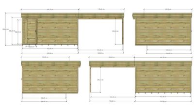 ABRI DE JARDIN bois Pin traité autoclave 27mm - 7,84x4,34m / 34m2 - Bac acier - Plancher bois