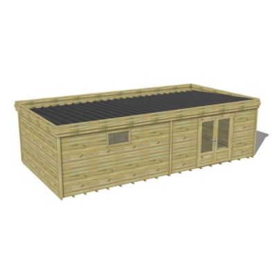 ABRI DE JARDIN bois Pin traité autoclave 27mm - 8,595x4,34m / 37,3m2 - Bac acier - Plancher bois