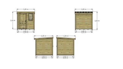 ABRI DE JARDIN bois Pin traité autoclave 27mm - Essentiel - 2,14x2,14m / 4,6m2 - Bac acier - Plancher bois