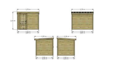 ABRI DE JARDIN bois Pin traité autoclave 27mm - Essentiel - 2,64x2,14m / 5,7m2 - Bac acier - Abri Français