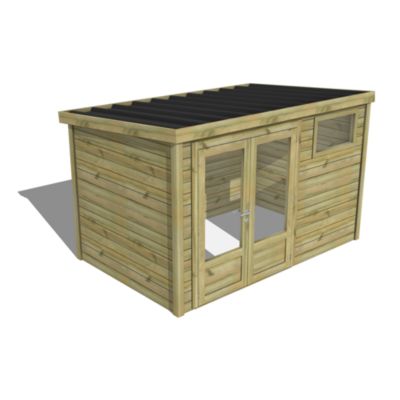 ABRI DE JARDIN bois Pin traité autoclave 27mm - Essentiel - 3,44x2,14m / 7,4m2 - Bac acier - Abri Français