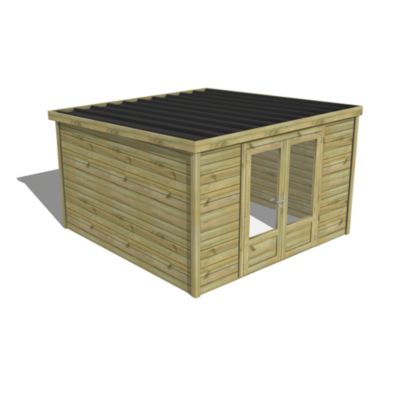 ABRI DE JARDIN bois Pin traité autoclave 27mm - Essentiel - 3,44x3,44m / 11,8m2 - Bac acier - Abri Français