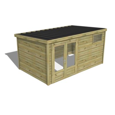 ABRI DE JARDIN bois Pin traité autoclave 27mm - Essentiel - 4,34x2,64m / 11,5m2 - Bac acier - Abri Français