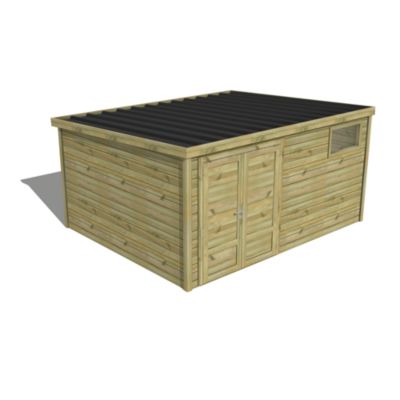 ABRI DE JARDIN bois Pin traité autoclave 27mm - Essentiel - 4,34x3,44m / 14,9m2 - Bac acier - Abri Français