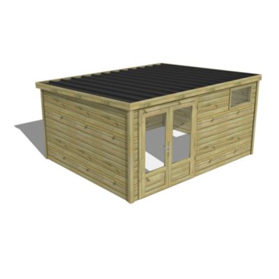 ABRI DE JARDIN bois Pin traité autoclave 27mm - Essentiel - 4,34x3,44m / 14,9m2 - Bac acier - Abri Français