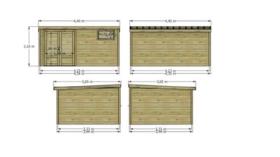 ABRI DE JARDIN bois Pin traité autoclave 27mm - Essentiel - 4,34x3,44m / 14,9m2 - Bac acier - Abri Français