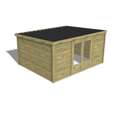 ABRI DE JARDIN bois Pin traité autoclave 27mm - Essentiel - 4,34x3,44m / 14,9m2 - Bac acier - Abri Français