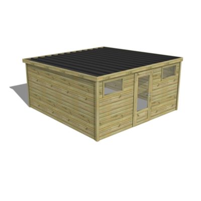 ABRI DE JARDIN bois Pin traité autoclave 27mm - Essentiel - 4,34x4,34m / 18,8m2 - Bac acier - Abri Français