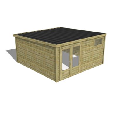 ABRI DE JARDIN bois Pin traité autoclave 27mm - Essentiel - 4,34x4,34m / 18,8m2 - Bac acier - Abri Français