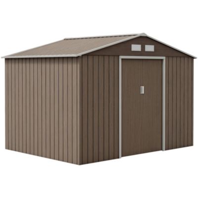 Abri de jardin - cabanon double porte coulissante, fondation incluse - 277 x 191 x 192 cm - tôle d'acier ondulée effet bois