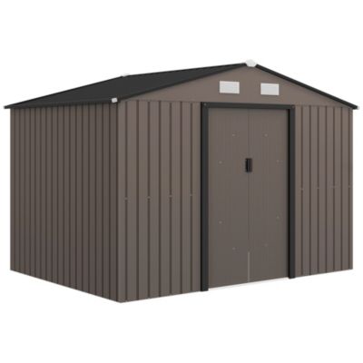 Abri de jardin - cabanon double porte coulissante, fondation incluse - 277 x 191 x 192 cm - tôle d'acier ondulée gris taupe