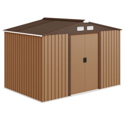 Abri de jardin - cabanon double porte coulissante - fondation incluse - 277L x 191l x 192H cm - tôle d'acier ondulée terracotta
