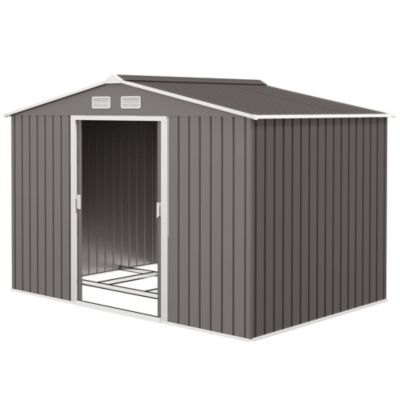 Abri de jardin - cabanon double porte coulissante - fondation incluse - 277L x 191l x 192H cm - tôle d'acier ondulée