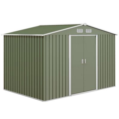Abri de jardin - cabanon double porte coulissante - fondation incluse - dim. 277 x 191 x 192 cm - tôle d'acier ondulée vert clair