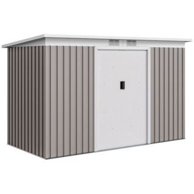 Abri de jardin cabanon - portes verrouillables - dim. 2,8 x 1,3 x 1,72 m - tôle d'acier bicolore gris