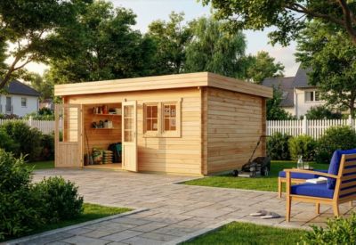Abri de jardin Camargue B Alpholz, 52x42m dim ext (cas échéant incl débord de toit) naturel, épaisseur paroi : 28mm, 21,8m² totale