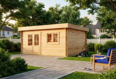 Abri de jardin Camargue B Alpholz, 52x42m dim ext (cas échéant incl débord de toit) naturel, épaisseur paroi : 28mm, 21,8m² totale