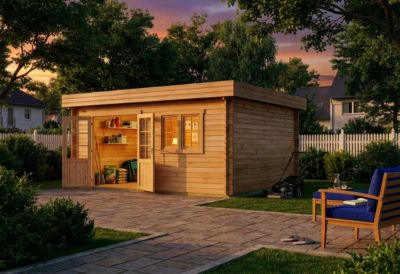 Abri de jardin Camargue B Alpholz, 52x42m dim ext (cas échéant incl débord de toit) naturel, épaisseur paroi : 28mm, 21,8m² totale