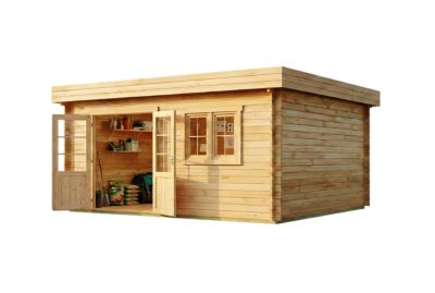 Abri de jardin Camargue B Alpholz, 52x42m dim ext (cas échéant incl débord de toit) naturel, épaisseur paroi : 28mm, 21,8m² totale