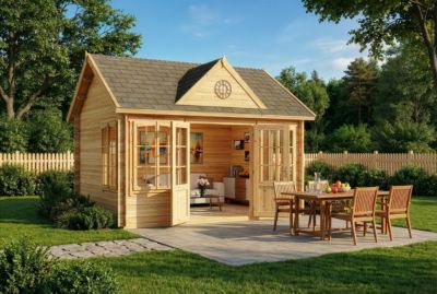 Abri de jardin CLOCKHOUSE Alpholz, 44x34m dim ext (cas échéant incl débord de toit) naturel, épaisseur paroi : 28mm, 15m² totale