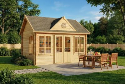 Abri de jardin CLOCKHOUSE Alpholz, 44x34m dim ext (cas échéant incl débord de toit) naturel, épaisseur paroi : 28mm, 15m² totale