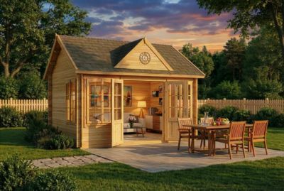 Abri de jardin CLOCKHOUSE Alpholz, 44x34m dim ext (cas échéant incl débord de toit) naturel, épaisseur paroi : 28mm, 15m² totale