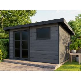 Abri de Jardin Composite ALMA - 11m2 Gris - Epaisseur Madriers : 28mm - Garanti 20 ans - Menuiserie en Aluminium - Cabanon